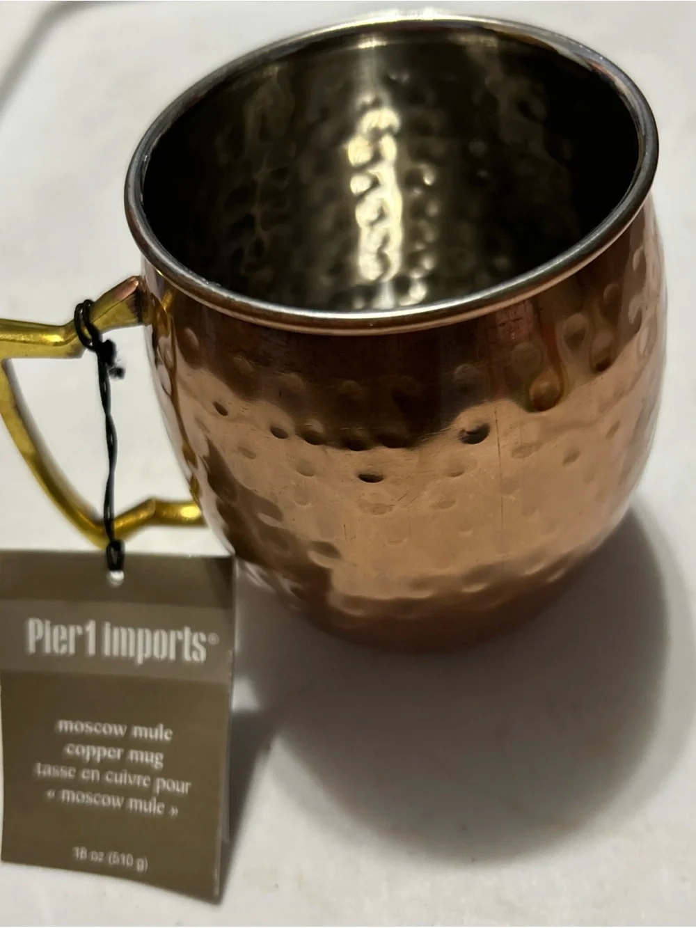 Pier 1 Copper Hammered Moscow Mule Mug with Gold Handle